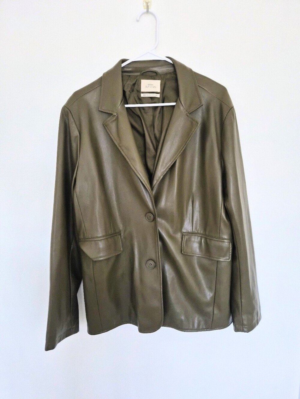 Urban Outfitters Oversized Vegan Leather Olive Green Blazer Jacket Coat